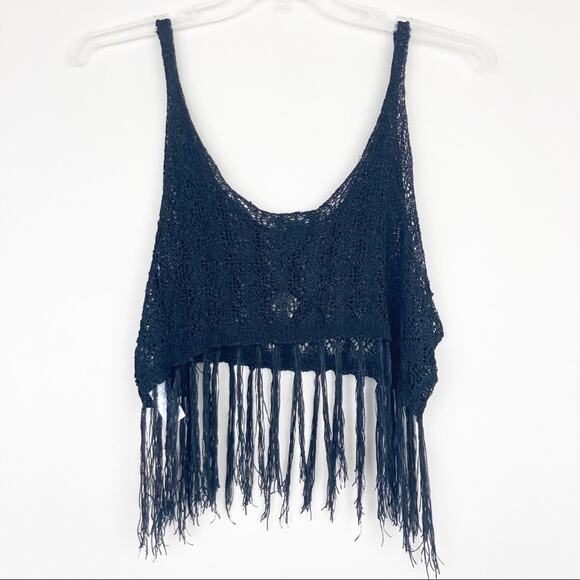 Forever 21 Los Angeles Black Fringe Open Knit Tank Top Sz S - Picture 4 of 5